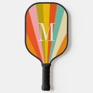 Colourful stripes retro monogram Pickleball Paddle