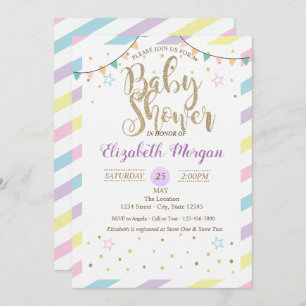 Colourful Stripes, Stars Baby Shower Invitation