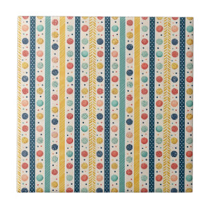 Colourful Stripes & Textured Polka Dots Pattern Tile