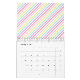 Colourful Stripes Unicorn Rainbow Pastel Colours Calendar