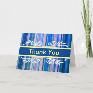 Colourful Stripes with Blue Badge Thank You Card