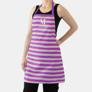 Colourful Stripes with Monogram Script  Apron
