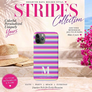 Colourful Stripes with Monogram Script Case-Mate iPhone Case