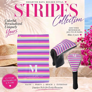 Colourful Stripes with Monogram Script Golf Head Cover