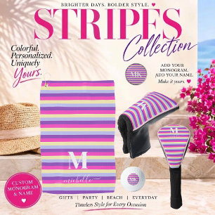 Colourful Stripes with Monogram Script Golf Towel