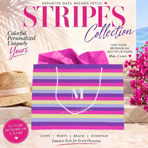 Colourful Stripes with Monogram Script Large Gift Bag