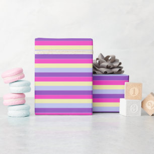 Colourful Stripes with Monogram Script Wrapping Paper