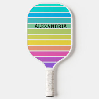 Colourful Stripes with Name  Pickleball Paddle