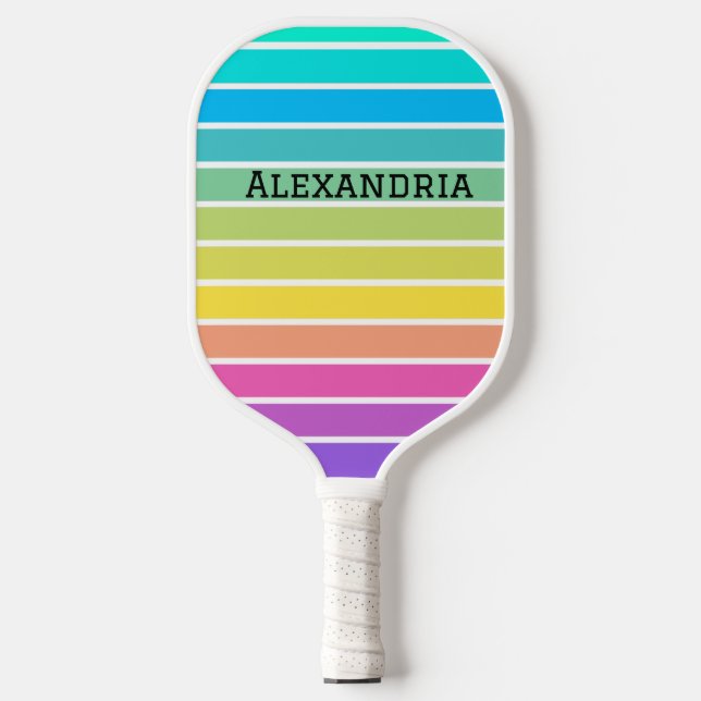 Colourful Stripes with Name  Pickleball Paddle (Front)