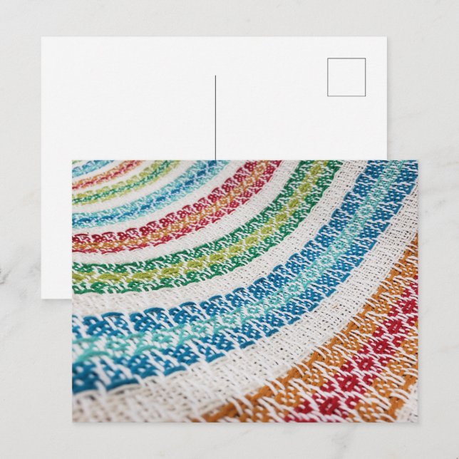 Colourful Stripes Woven Fabric Holiday Postcard (Front/Back)