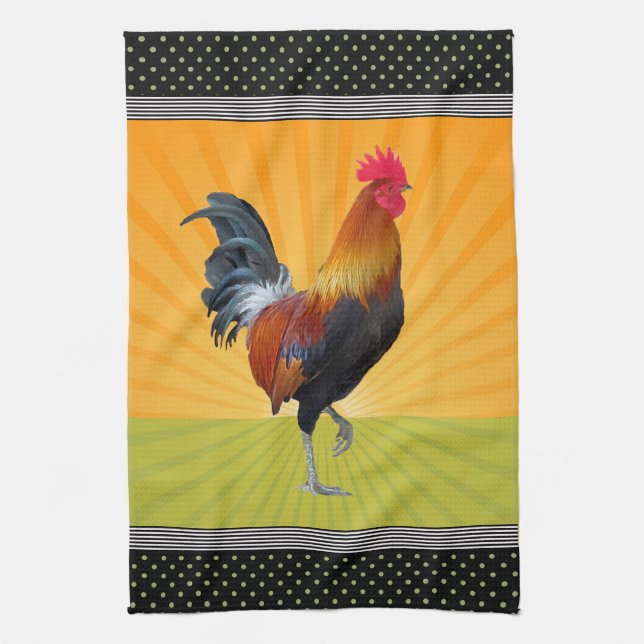 Colourful Strutting Rooster Design Kitchen Towels (Vertical)
