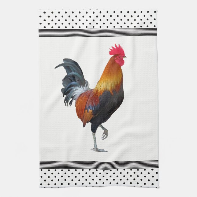 Colourful Strutting Rooster Kitchen Towel (Vertical)