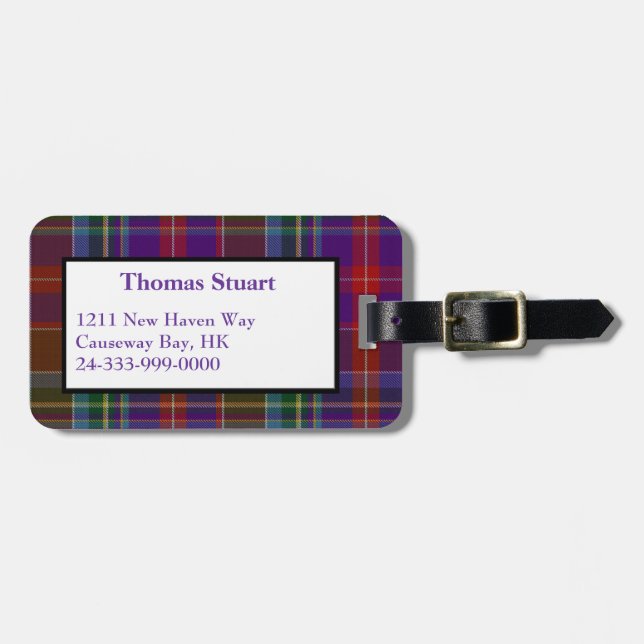 Colourful Stuart Tartan Plaid Luggage Tag (Front Horizontal)