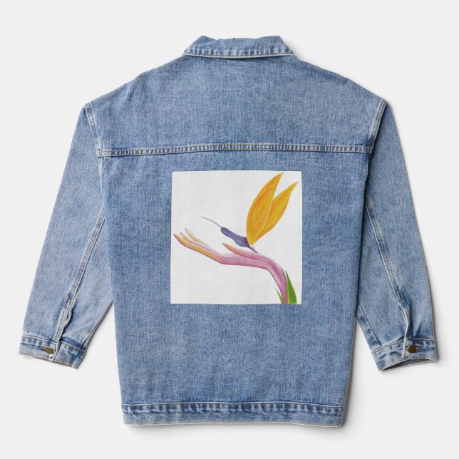 Colourful Stylised Bird of Paradise Denim Jacket (Back)