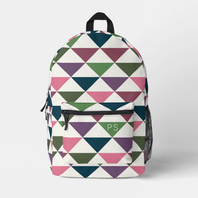 Colourful Stylish Trendy Monogram Initials Printed Backpack (Front)