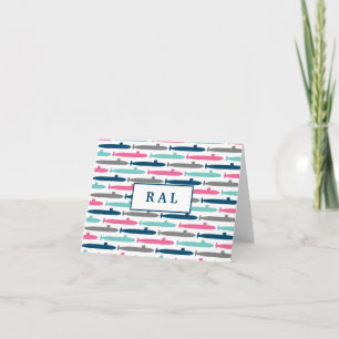 Colourful Submarines - Custom Monogram Note Card