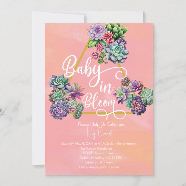 Colourful Succulent Baby in Bloom Baby Shower Invitation (Front)