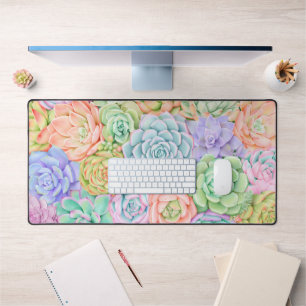 Colourful Succulent Garden Watercolor Pastel Desk Mat