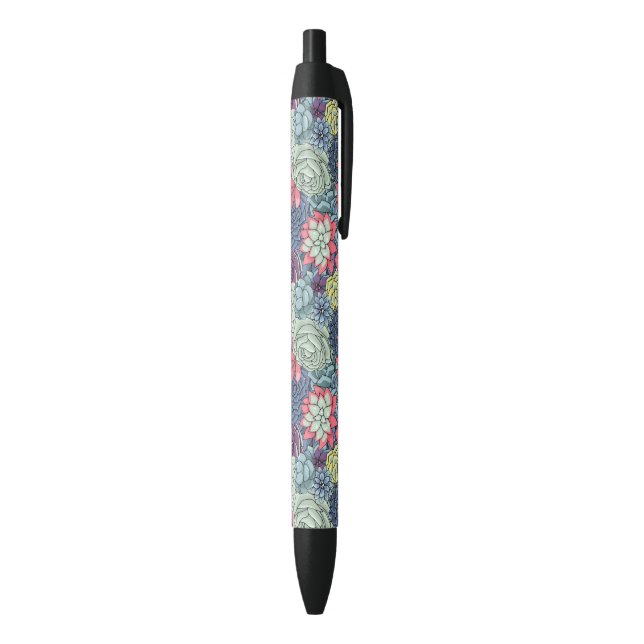 Colourful Succulent Pattern Black Ink Pen (Bottom (Vertical))