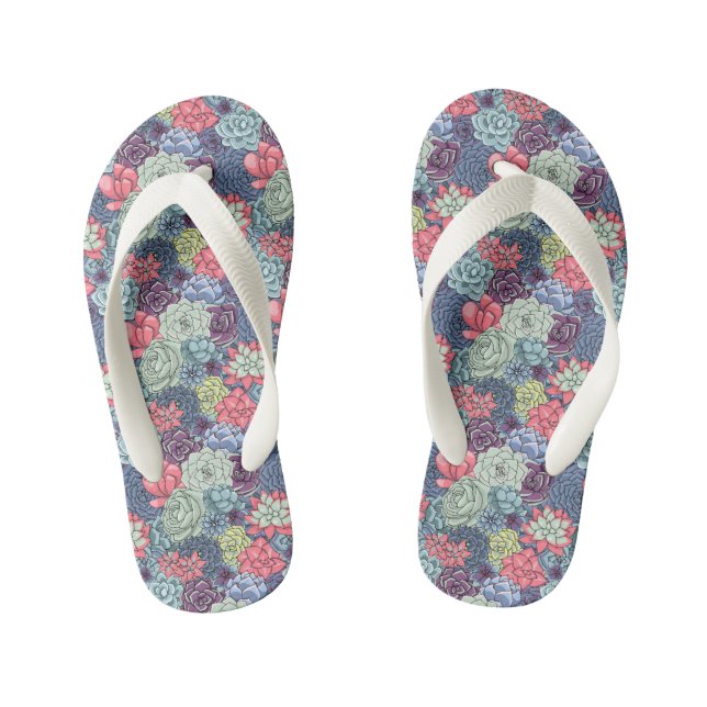 Colourful Succulent Pattern Kid's Jandals (Footbed)