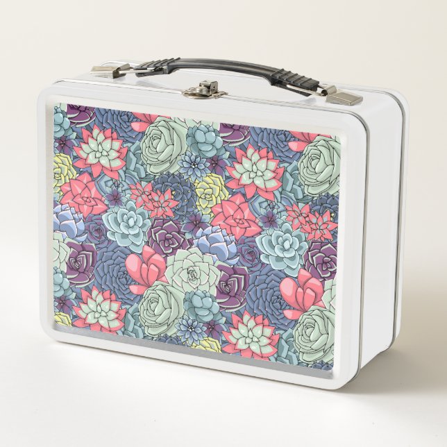 Colourful Succulent Pattern Metal Lunch Box (Front)