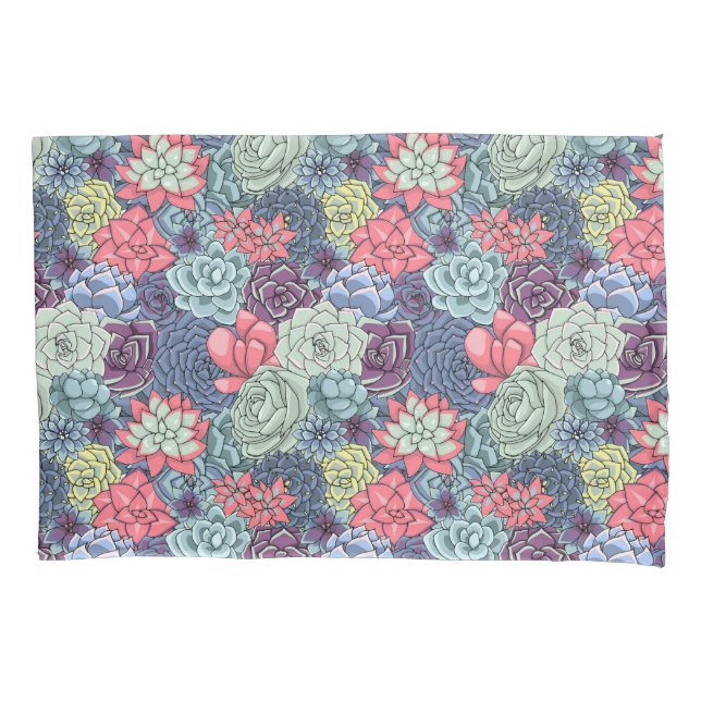 Colourful Succulent Pattern Pillowcase (Front-Left)