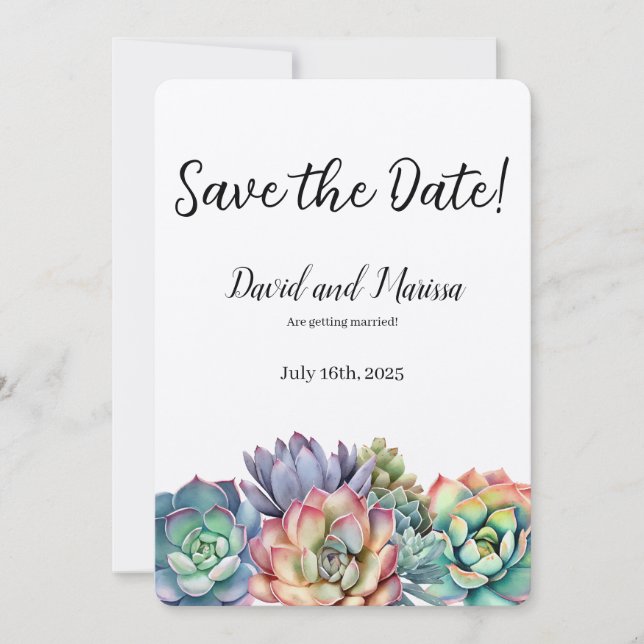 Colourful Succulent Wedding Invitation (Front)