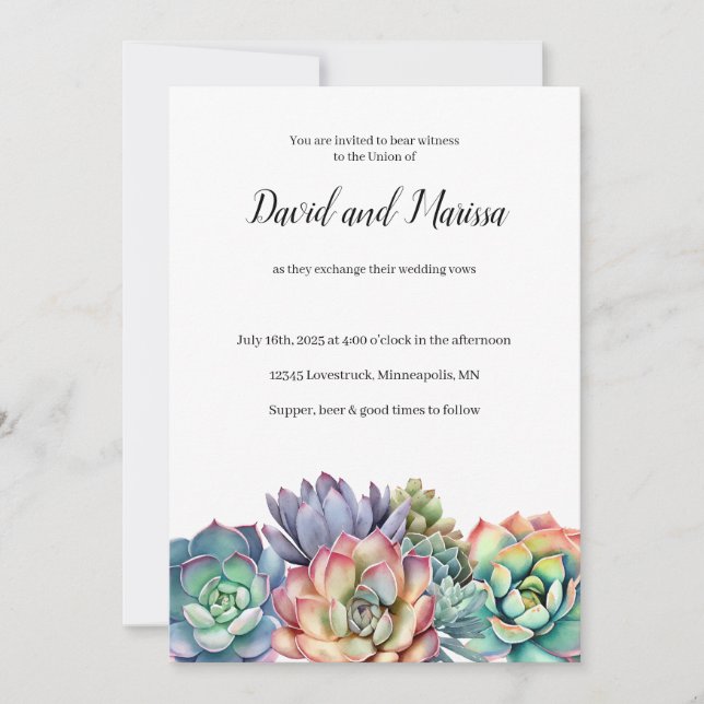 Colourful Succulent Wedding Invitation (Front)