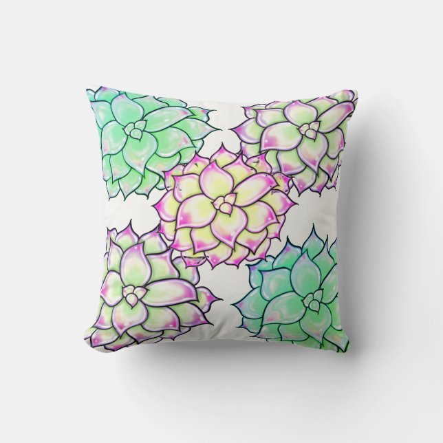 Colourful Succulents, cacti desert floral  Cushion (Front)