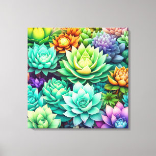 Colourful Succulents Collage Canvas Print