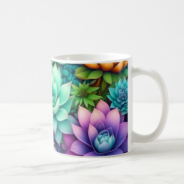 Colourful Succulents Collage Coffee Mug (Right)