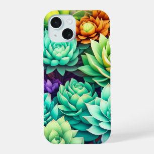 Colourful Succulents Collage iPhone 15 Case