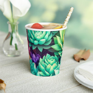 Colourful Succulents Collage Paper Cups