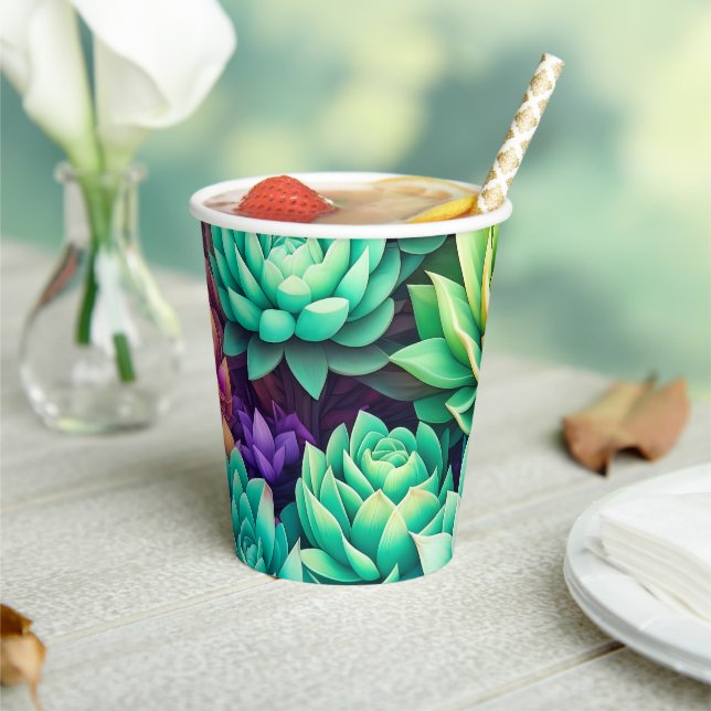 Colourful Succulents Collage Paper Cups (Insitu)