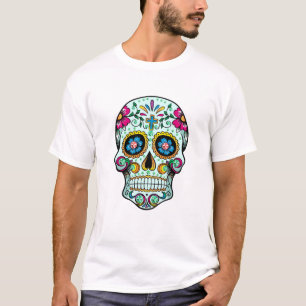 Colourful Sugar Floral Skull  Green Tint T-Shirt