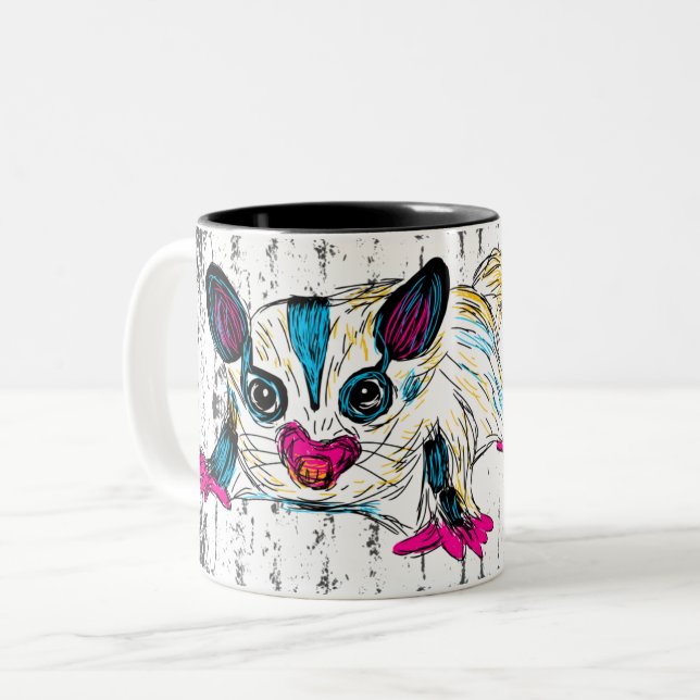 Colourful Sugar Glider Modern Art Personalised Two-Tone Coffee Mug (Front Left)
