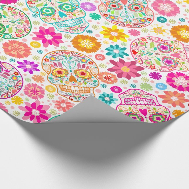 Colourful Sugar Skull and Flower Fiesta Gift Wrap (Corner)