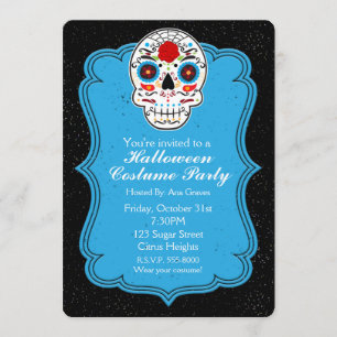 Colourful Sugar Skull & Blue Party Invitation