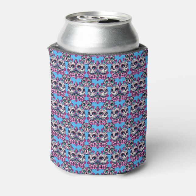 Colourful Sugar Skull Cat Pattern Can Cooler (Can Back)