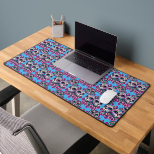 Colourful Sugar Skull Cat Pattern Desk Mat