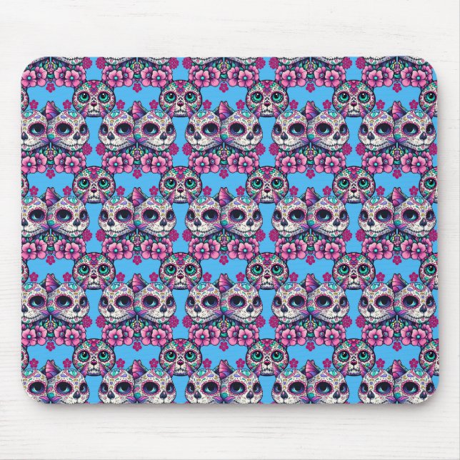 Colourful Sugar Skull Cat Pattern Mouse Pad (Front)