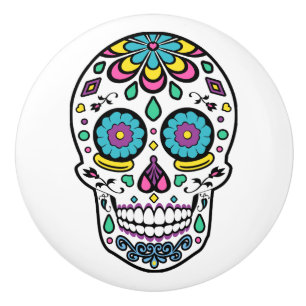 Colourful Sugar Skull Ceramic Knob