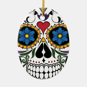 Colourful Sugar Skull Ceramic Tree Decoration
