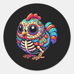 Colourful Sugar Skull Chicken Día De Los Muertos Classic Round Sticker