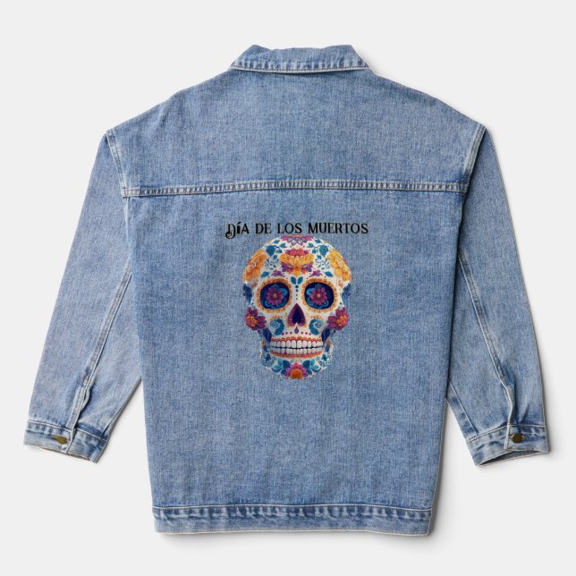 Colourful Sugar Skull Dia de los Muertos Denim Jacket (Back)