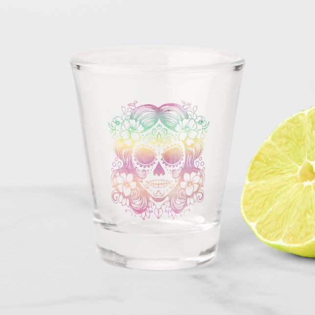 Colourful Sugar Skull Día de los Muertos Inspired Shot Glass (Front)