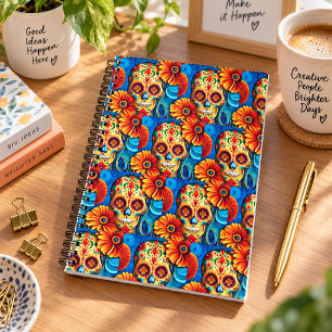 Colourful Sugar Skull Floral Day of the Dead Patte Notebook