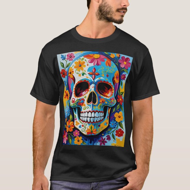 Colourful Sugar Skull Flower Art Shirt (Front)