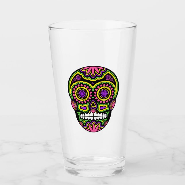 Colourful Sugar Skull Glass (Front)
