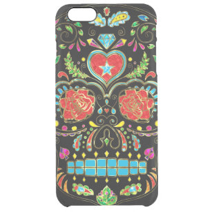 Colourful Sugar Skull Glitter And Gold 2 Clear iPhone 6 Plus Case